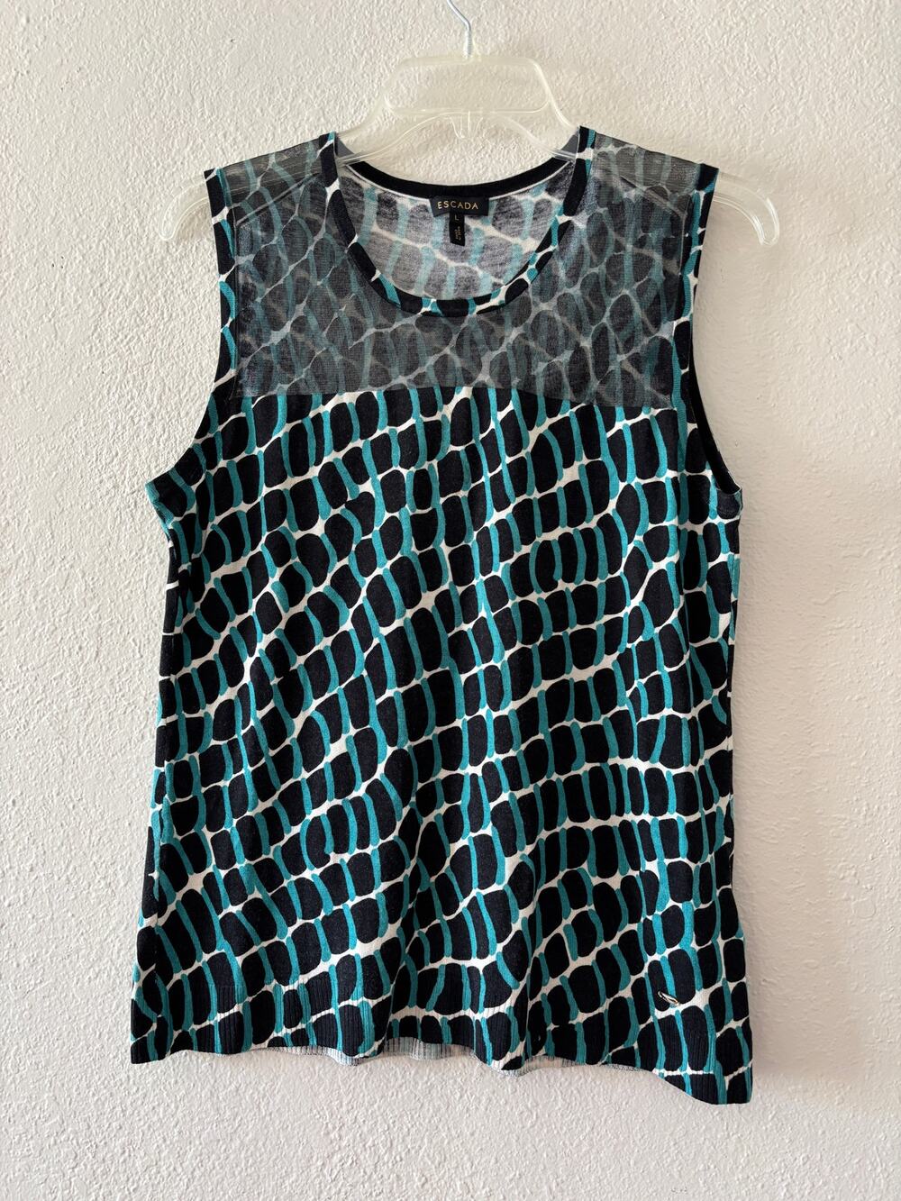 Escada Knit Top Wool Silk Blend Womens Size L Office Career Sweater Sleeveless